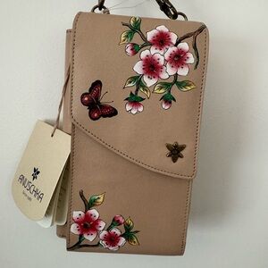 Anuschka Tan Floral Women's Bag with phone pocket